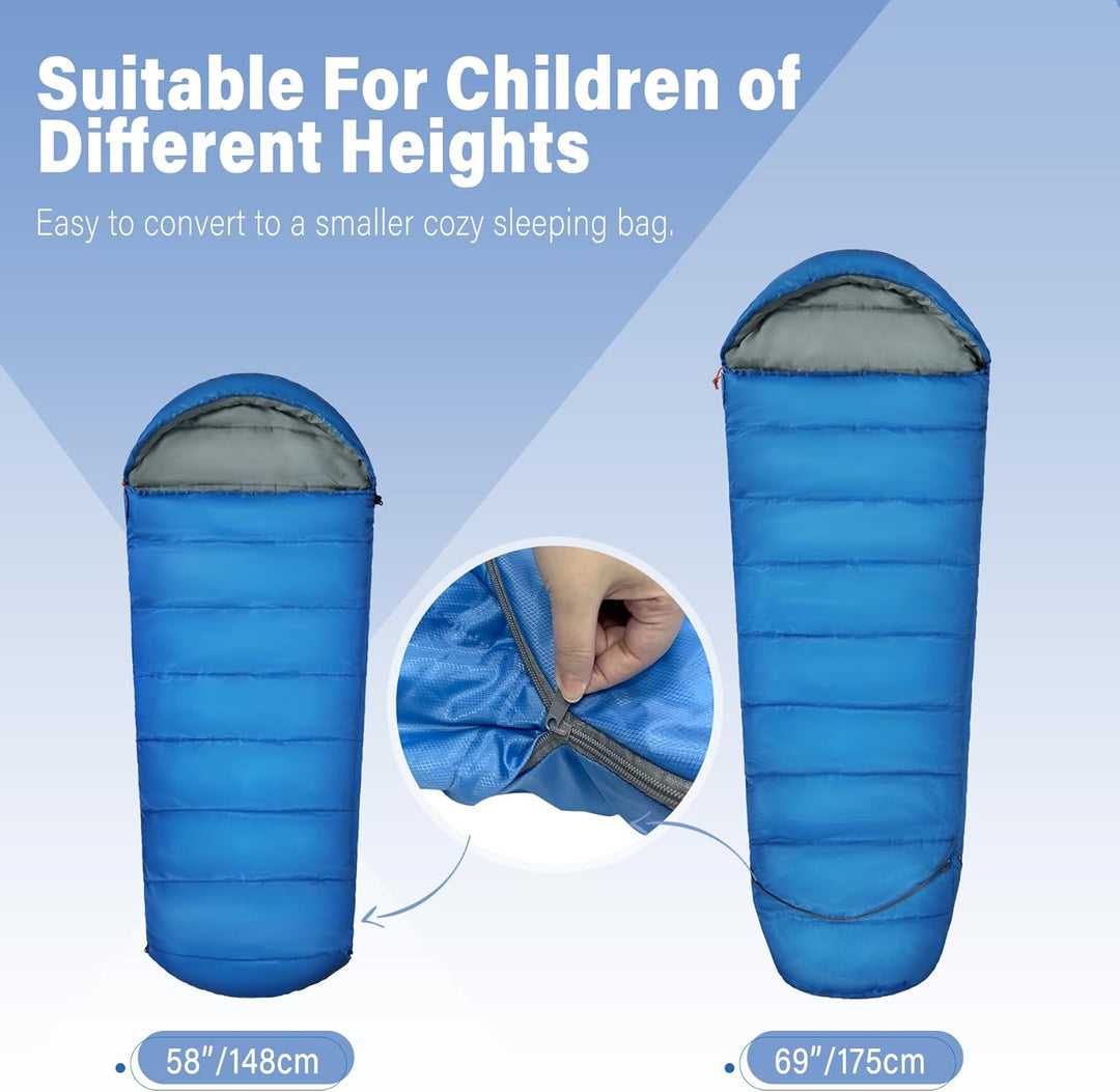 REDCAMP Kinderschlafsack für Jungen und Mädchen 175 x65 cm, Mumienschlafsack Bequem Leicht-Warm mit