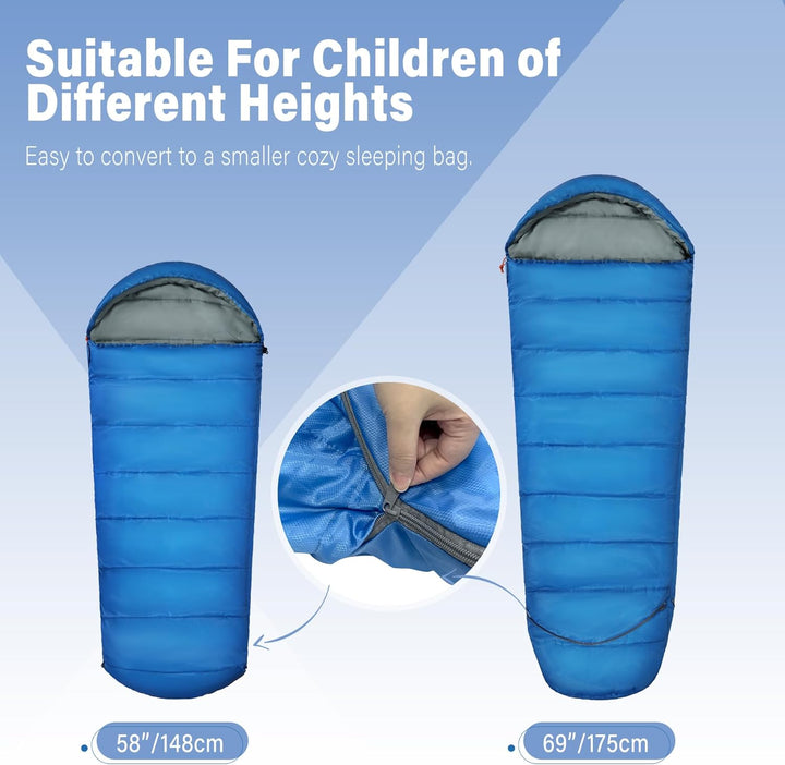 REDCAMP Kinderschlafsack für Jungen und Mädchen 175 x65 cm, Mumienschlafsack Bequem Leicht-Warm mit