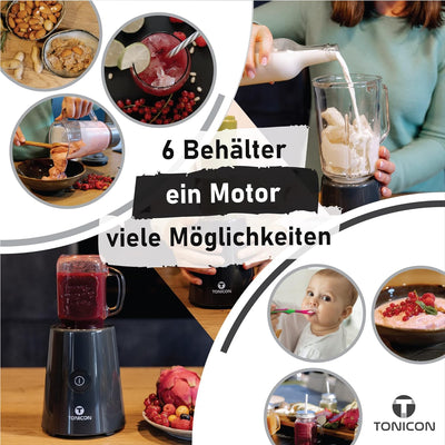 TONICON Smoothie-Maker | 3in1 Mini Mixer | 6-Edelstahl-Messer Blender | 500 Watt Standmixer | Glas-B