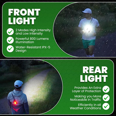 LUMEFIT Lauflicht mit Reflektoren, ideal zum Joggen und Laufen, mit 500 Lumen FrontTaschenlampe, 90°