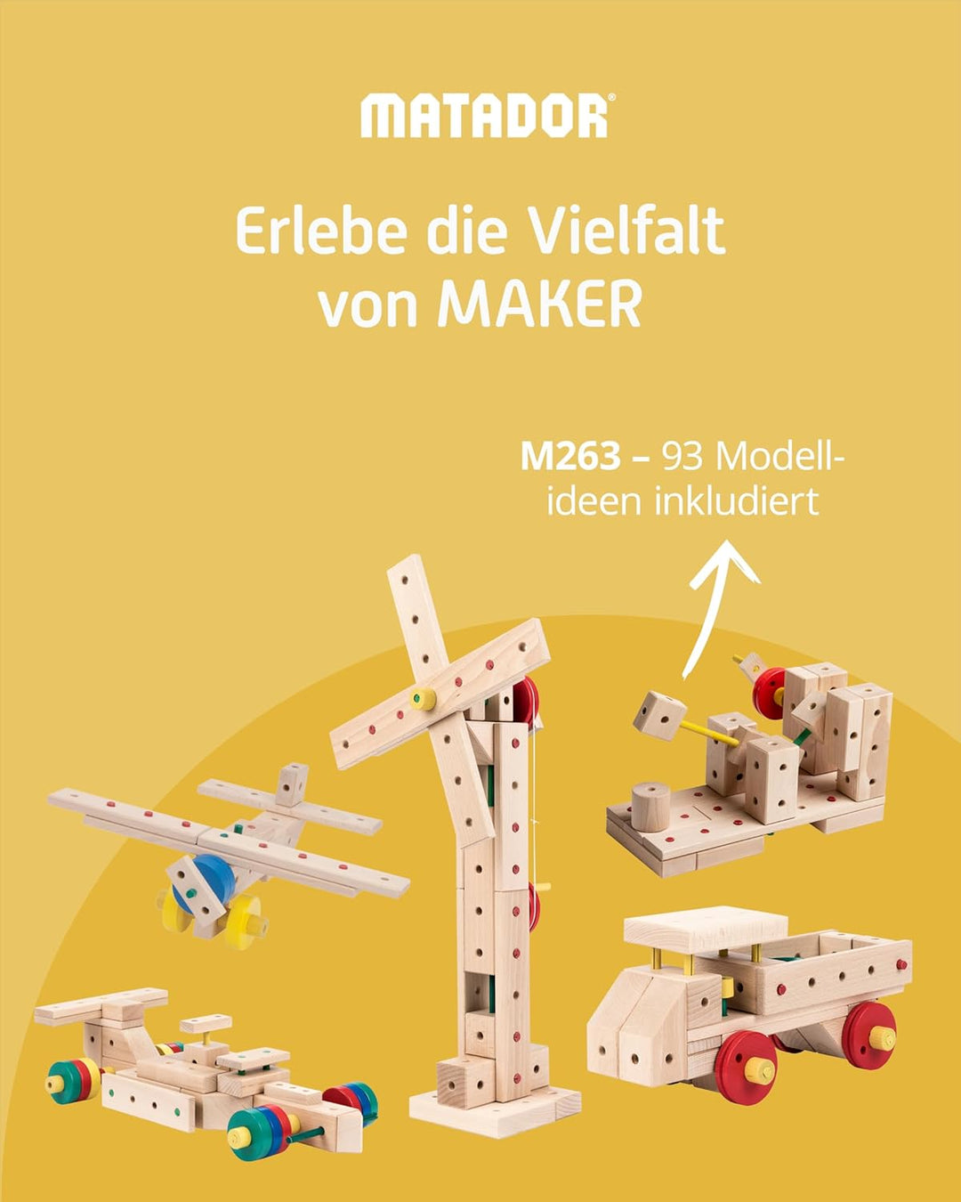 Matador Kinder Baukasten ab 3 Jahren 263-tlg. - Spannendes Holz Konstruktionsspielzeug zur Schulung