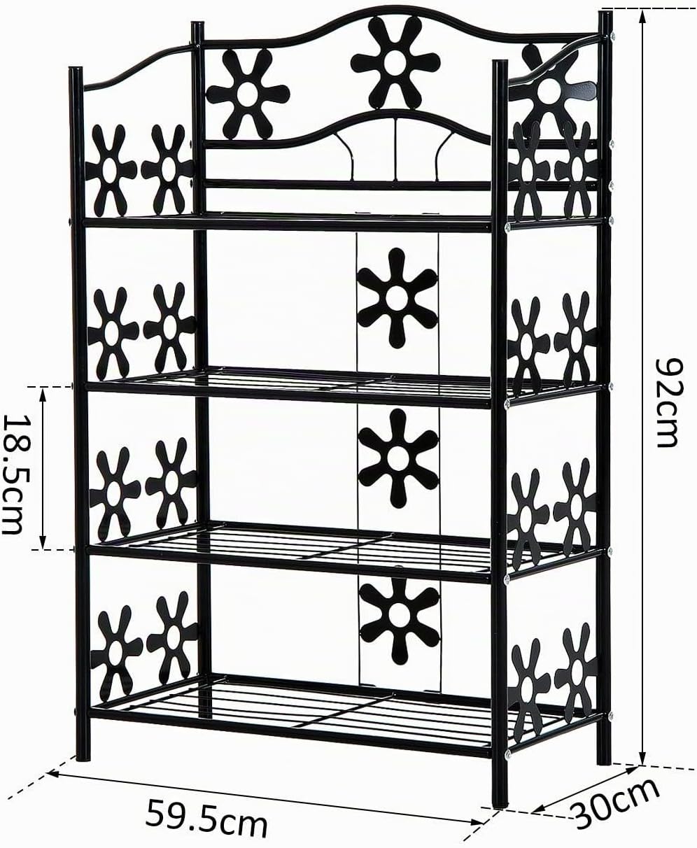 HOMCOM Schuhregal Pflanzenregal 4 Ebenen Metall 59,5 x 30 x 92 cm Schwarz | Blumenregal, Standregal,