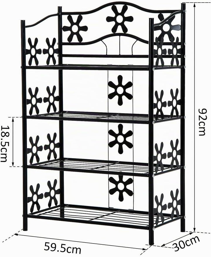HOMCOM Schuhregal Pflanzenregal 4 Ebenen Metall 59,5 x 30 x 92 cm Schwarz | Blumenregal, Standregal,