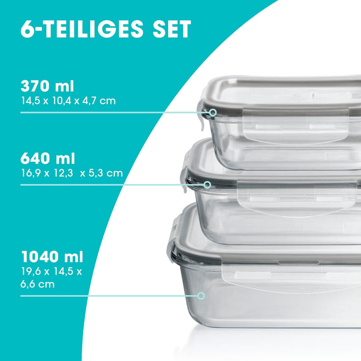 GOURMETmaxx Glas-Frischhaltedosen Klick-it 3er Set | Als Brotdose oder für Meal Prep | Spülmaschinen