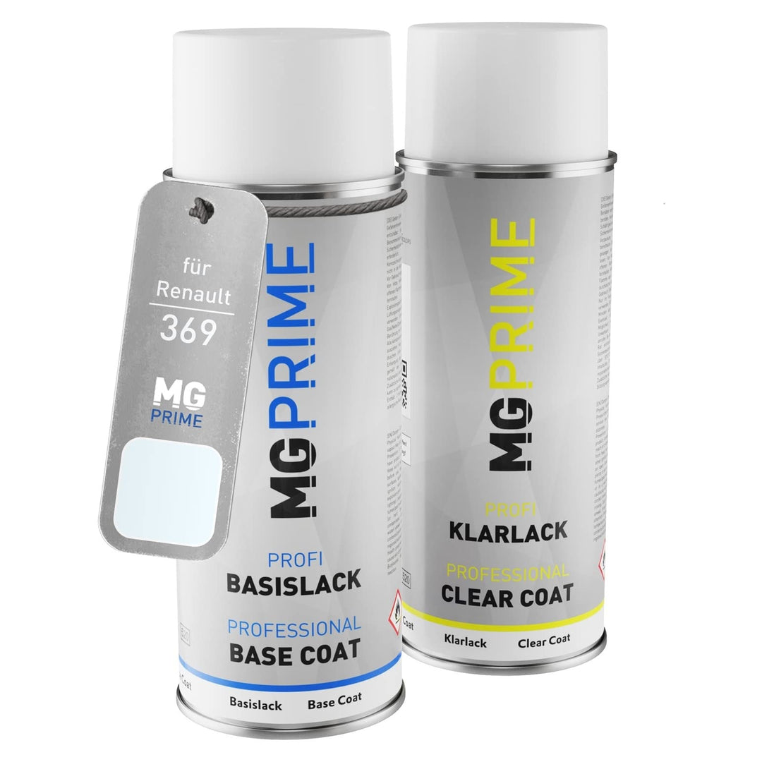 MG PRIME Autolack Sprühdosen Set für Renault 369 Blanc Glacier/Arktis-Weiss Basislack Klarlack Spray