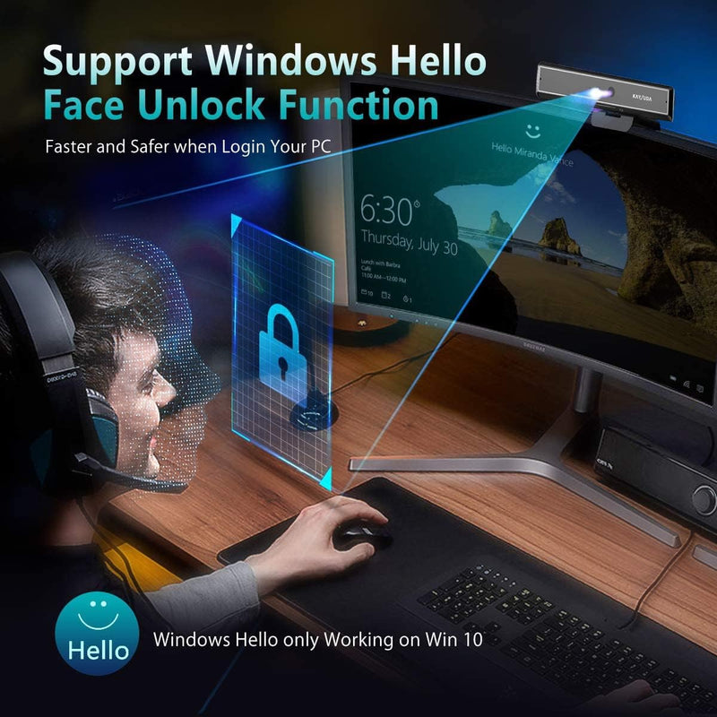 Kaysuda CA20 Gesichtserkennung USB IR Kamera für Windows Hello Windows 10, Webkamera bis zu 1080P (E