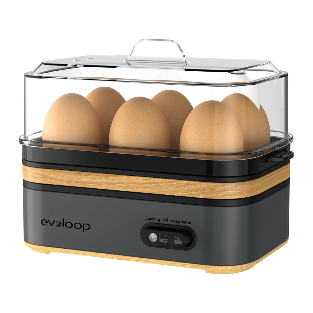 Evoloop Elektrischer Schnellkochtopf, Kapazität für 6 Eier, weich, mittel, gekocht, Wilderer, Eierko