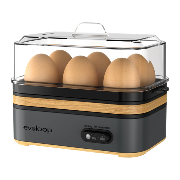 Evoloop Elektrischer Schnellkochtopf, Kapazität für 6 Eier, weich, mittel, gekocht, Wilderer, Eierko