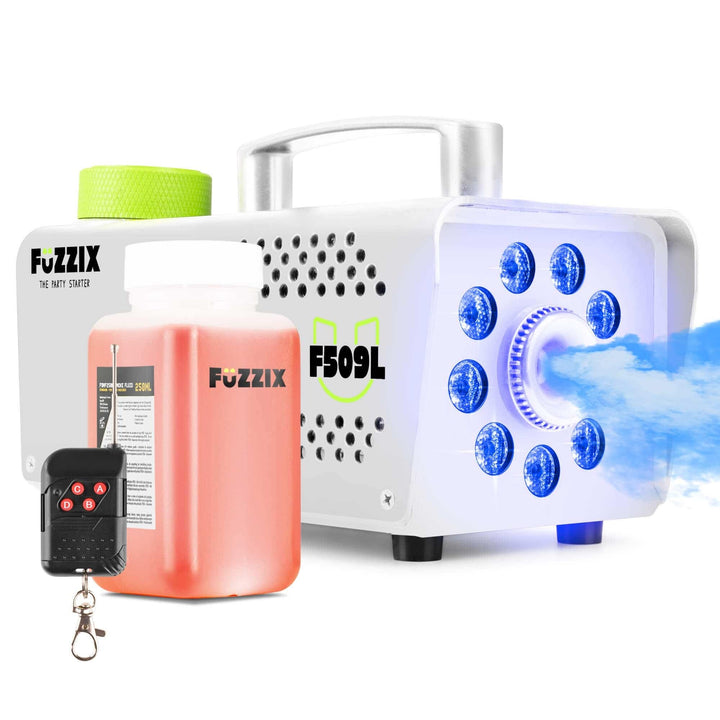 Fuzzix F509LW Nebelmaschine Mini mit LED Lichteffekt und 250ml Nebelfluid, 500 Watt mit Fernbedienun