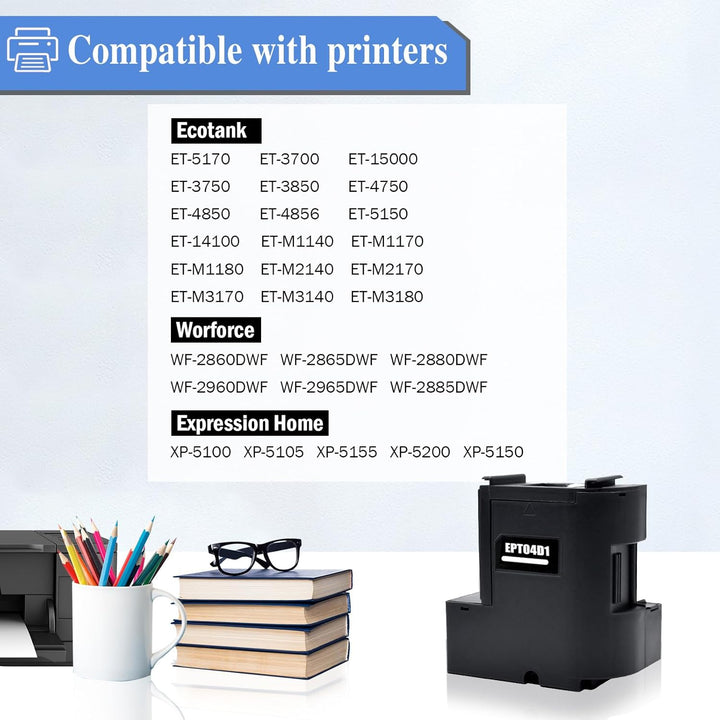 T04D1 / T04D100 Wartungsbox Kompatibel für Epson ET-4850 ET-4856 ET-5150 ET-5170 ET-15000 ET-M1170 E