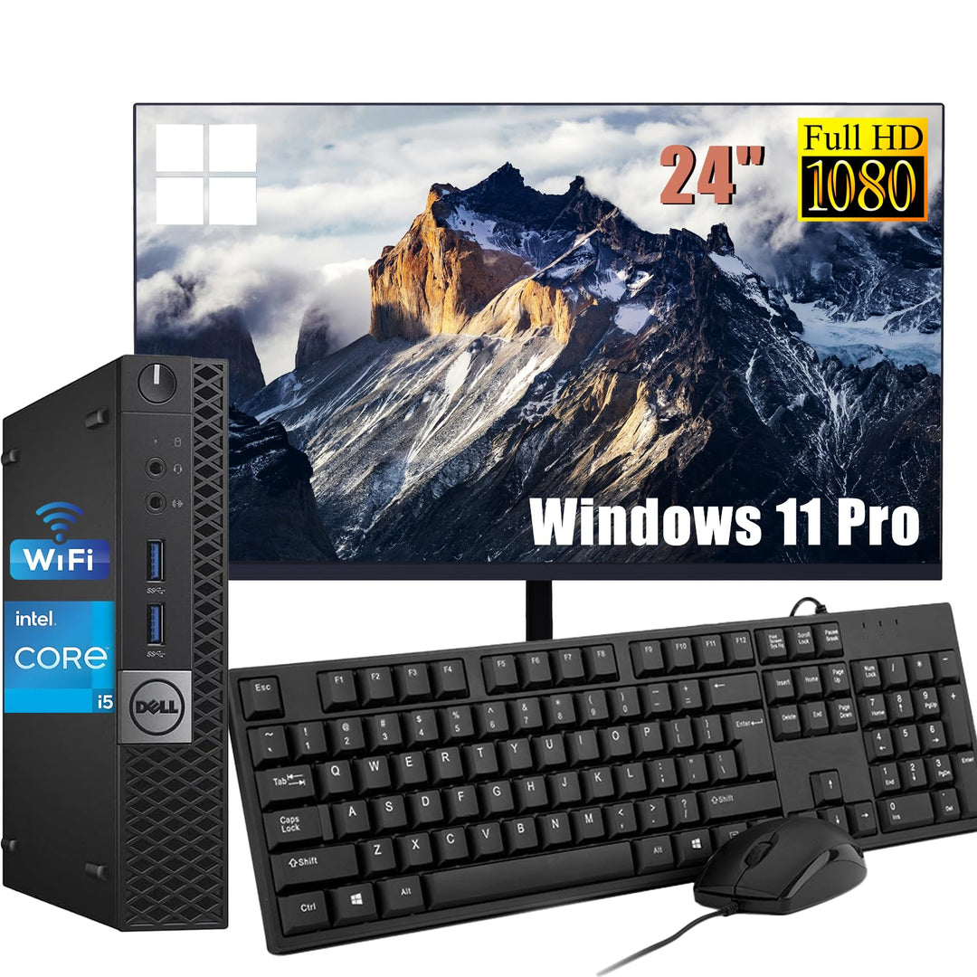 Dell Optiplex 3040 Mini Computer PC mit 24 Zoll Monitor, Intel Core i5-6500, 8GB RAM, 256GB SSD, US