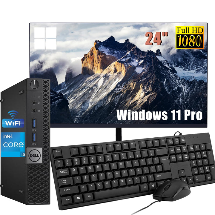 Dell Optiplex 3040 Mini Computer PC mit 24 Zoll Monitor, Intel Core i5-6500, 8GB RAM, 256GB SSD, US