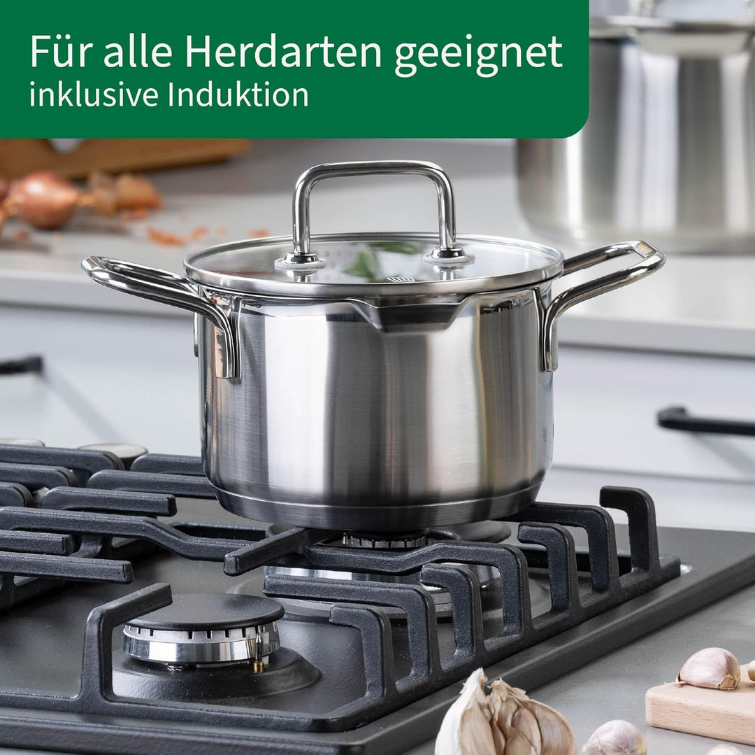 Chefkoch trifft Fackelmann Kochtopf mit Glasdeckel Ø16 cm – 2,0 L Volumen, 1,5 L Füllmenge mit Innen