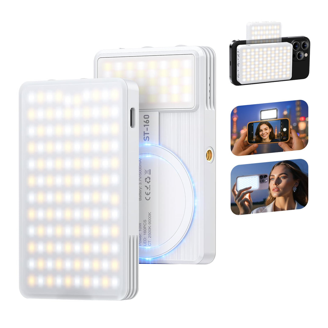 Magnetisches Selfie Licht 160 LEDs, Handy Licht kompatibel mit MagSafe & Android, 2500–9000K dimmbar