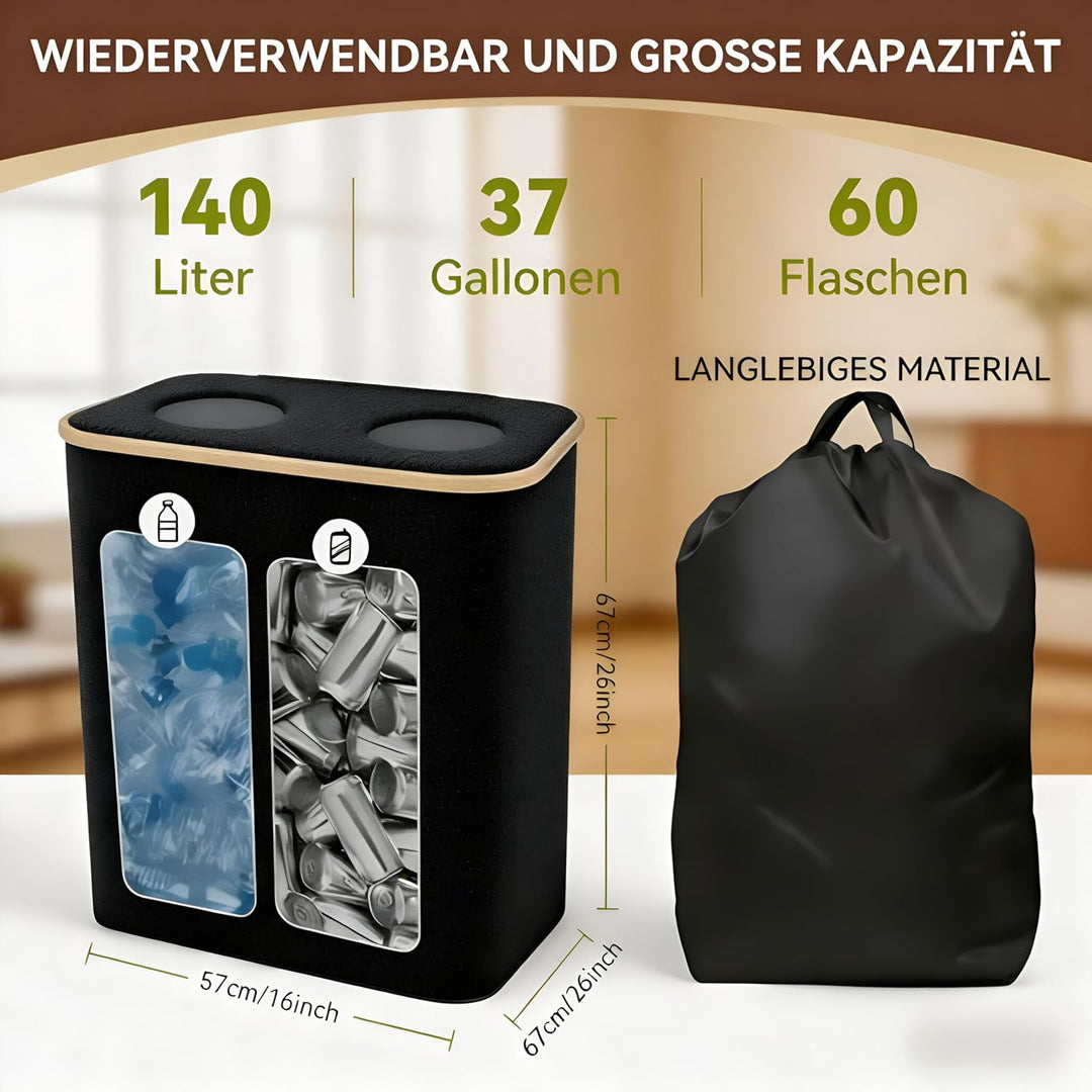 140L Pfandflaschen Sammelbehälter mit Deckel und 2 Aufbewahrungstaschen, faltbarer Sammler für Altgl
