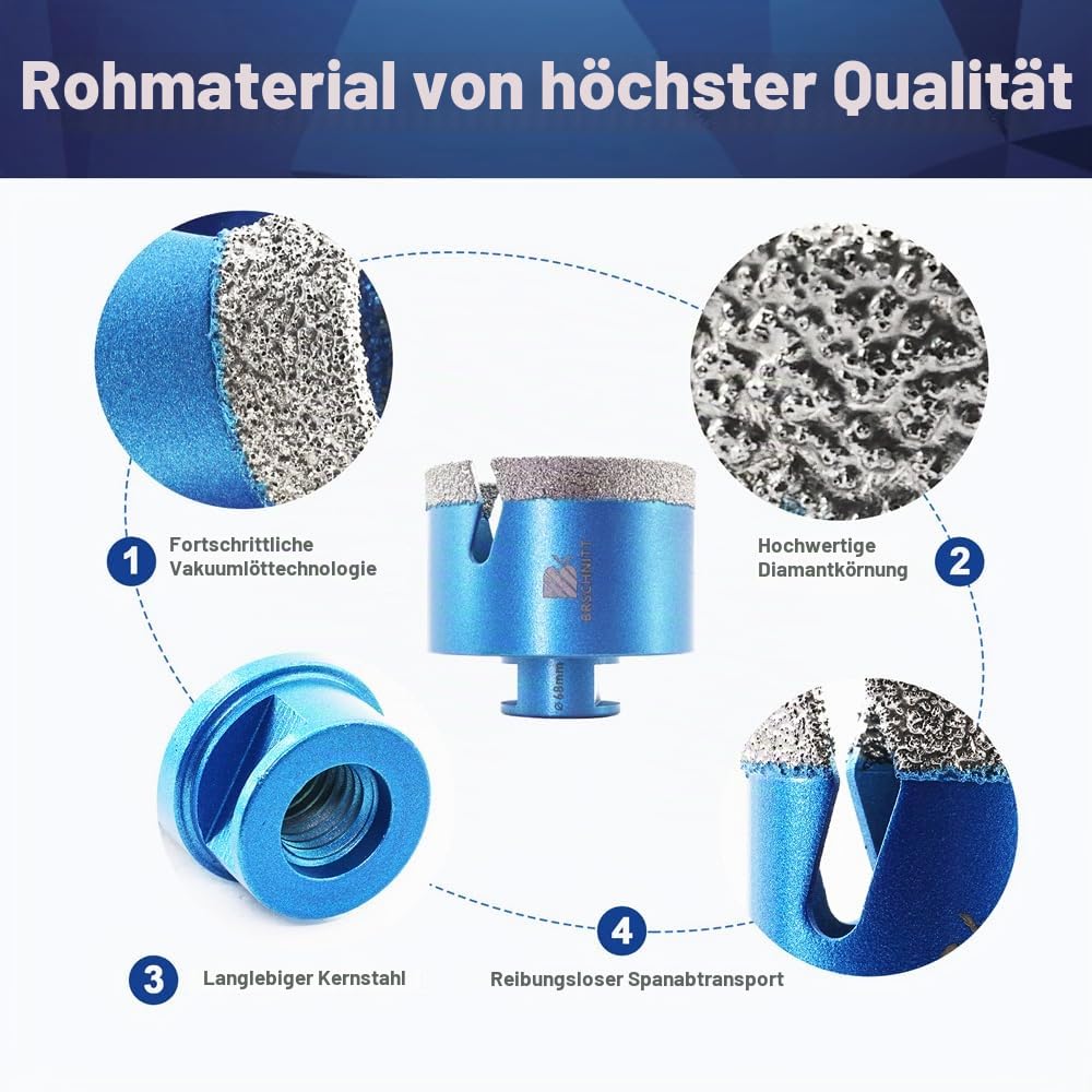 Diamant Fliesenbohrer 68mm - BRSCHNITT M14 Diamantbohrer Lochsäge für Fliesen Porzellan Keramik Marm