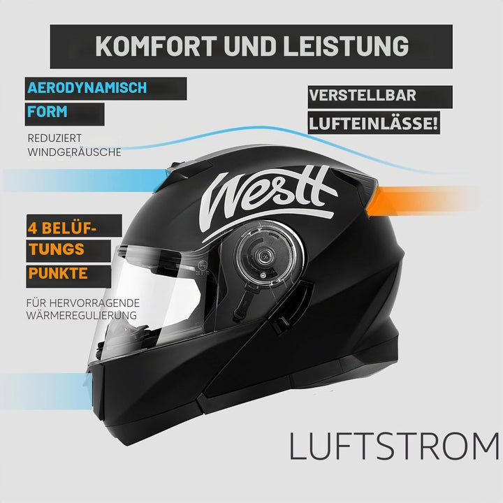 Westt Motorradhelm Integralhelm Herren Damen mit verstärktem Kinnschutz Chopper Moped Mofa Roller He
