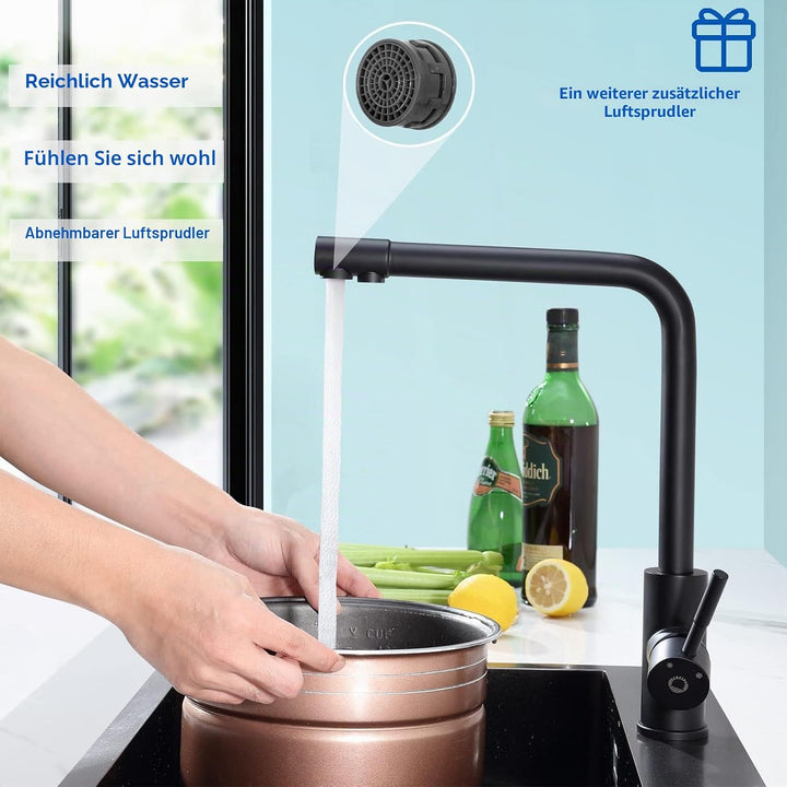 CECIPA 3 Wege Wasserhahn Küche, Küchenarmatur 360° Schwenkbar, Mischbatterie Küche für Osmoseanlage,