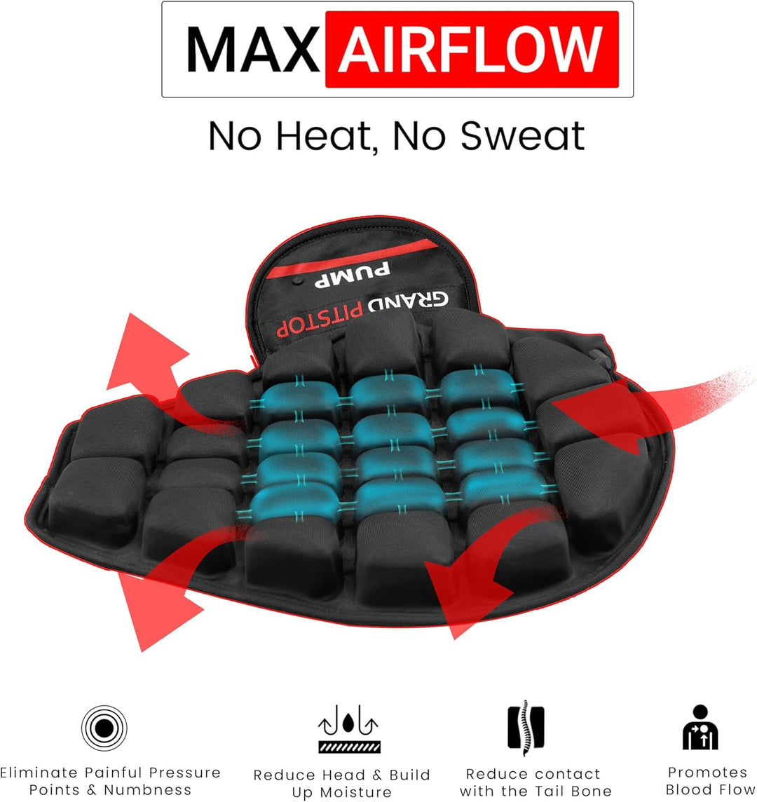 GRAND PITSTOP Motorcycle Air Seat Cushion with Air Filling Pump, Inflatable Bubble Air Pads with Bre