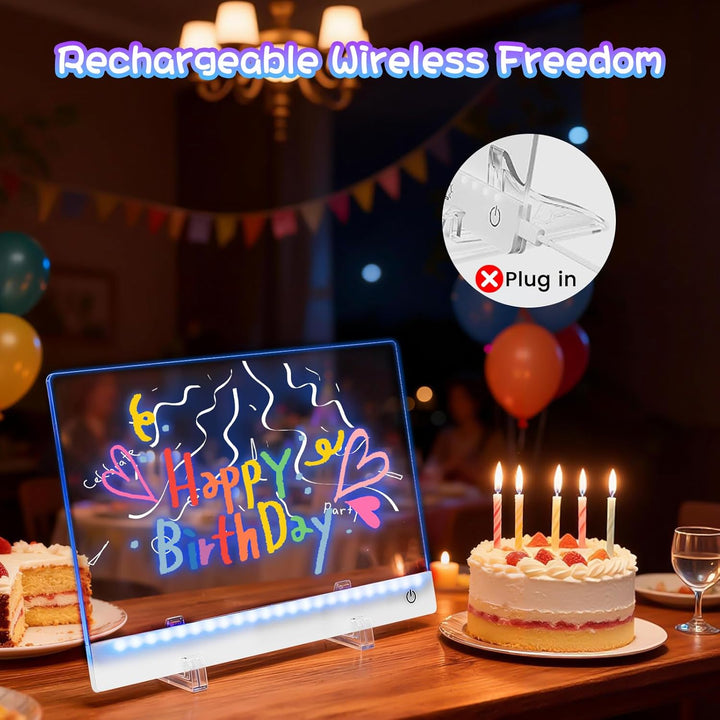 LED Zeichenbrett, Wiederaufladbare LED Notiztafel mit Farben, 30x20cm LED Zeichentafel für Zeichnen
