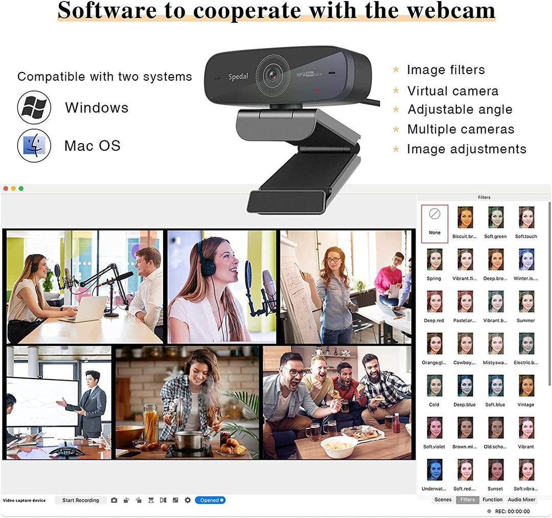 Spedal 1080P 60fps Webcam mit Stereo-Mikrofone, Autofokus Streaming Webcam, Computer Laptop Kamera f