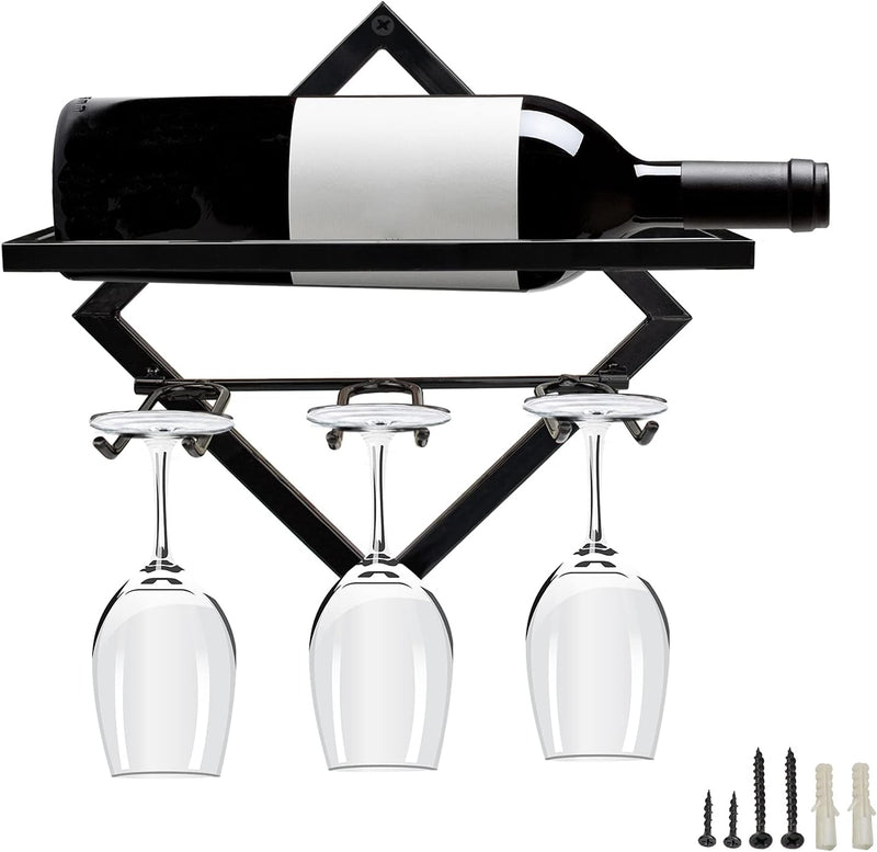 Metall Wandmontierter Weinhalter Stemware Glass Rack, Upgrade zusammenklappbarer Wandbehang Rotweinr