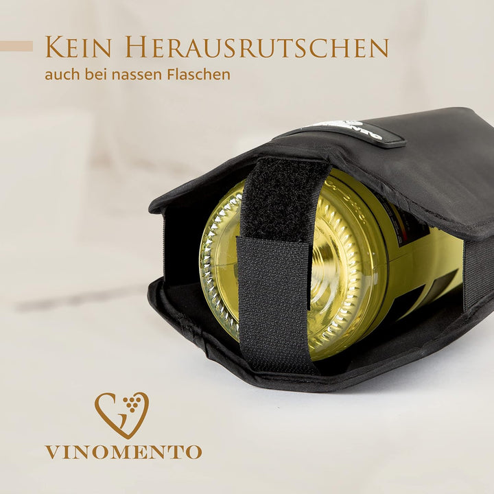 Kühlmanschette Wein mit Flaschensicherung, schwarze Flaschenkühler Manschette, Weinkühler Manschette