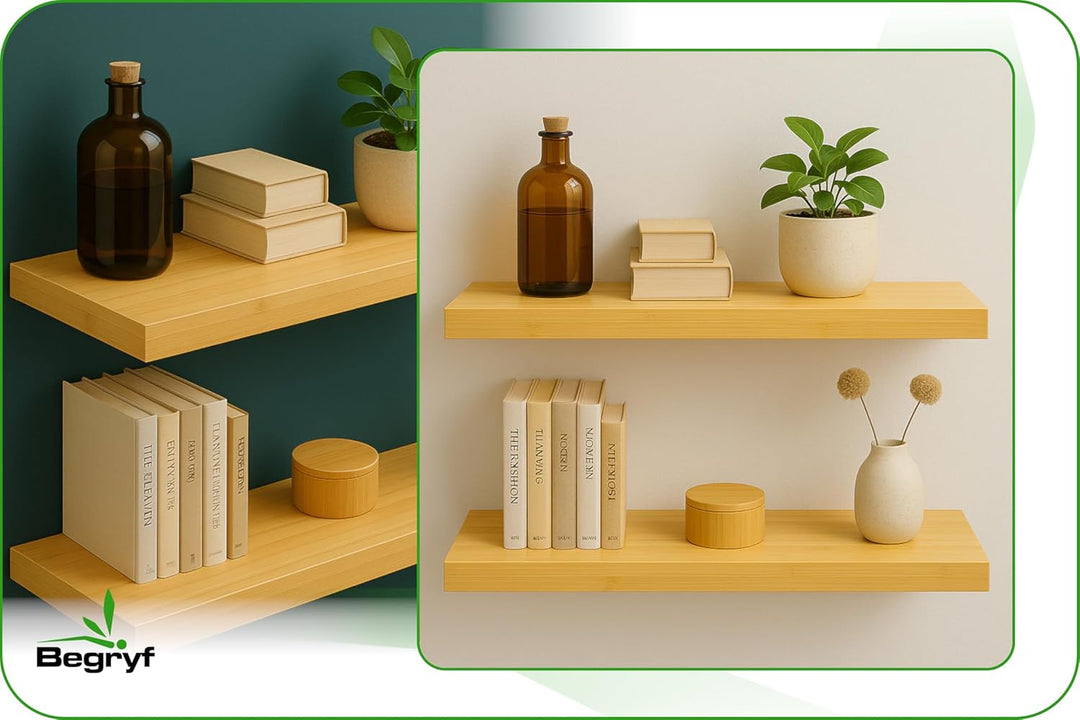 Wandregal Bretter 2er Set – Regalbretter 60x20x3,8 cm in Bambusoptik, Regalboden für Wohnzimmer Küch