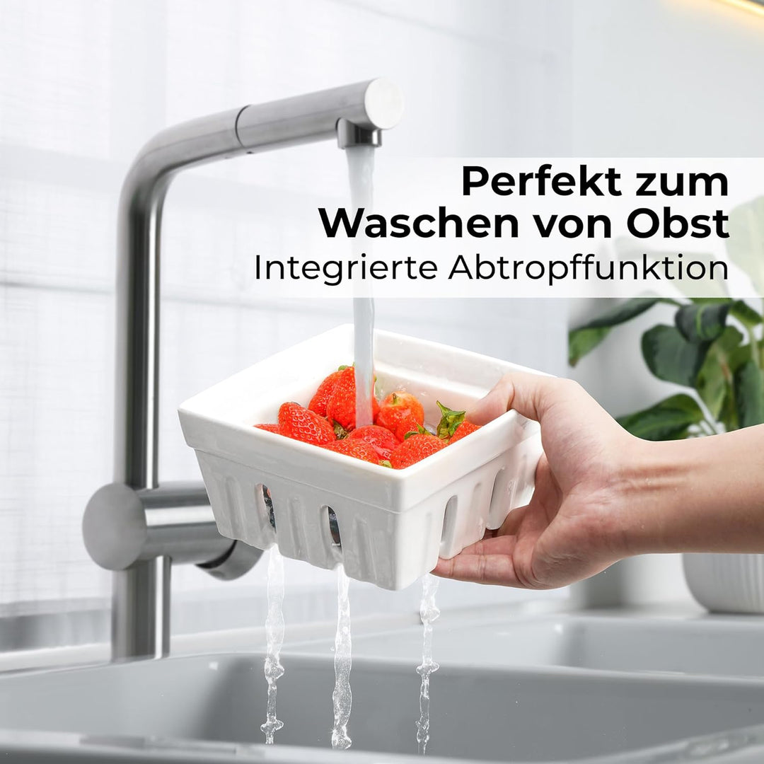 MIAMIO - Beerenkorb Keramik 2er Set/Aufbewahrung für Obst Beeren und Gemüse/Deko Obstschale Küche