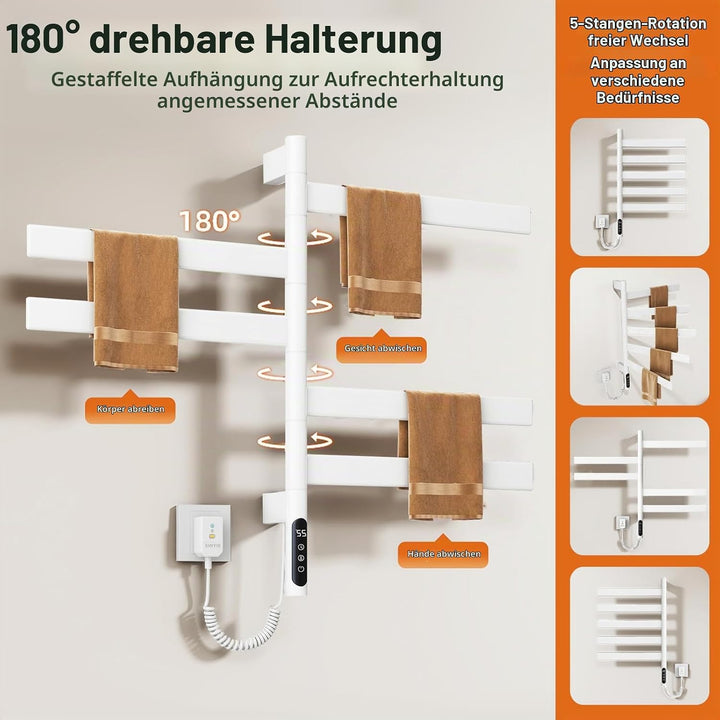 180°Drehung Handtuchheizkörper Elektrisch Bad Handtuchtrockner Elektrisch HandtuchwäRmer Elektrisch
