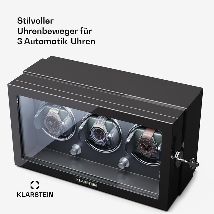 Klarstein Uhrenbeweger für Automatikuhren, Automatik-Uhrenbeweger für 3 Uhren, Automatikuhr mit Acry