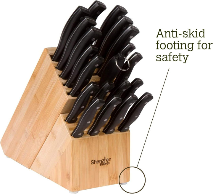 Shenzhen Knives Universal-Messerblock mit 20 breiten Schlitzen: in X-Large Bambusholz-Messerblock oh