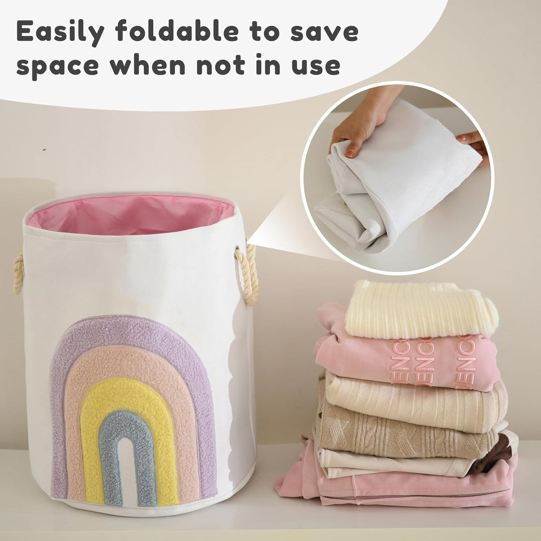 INough Baby Wäschekorb Rosa Wäschesammler, Canvas 58L Extra Grosser Babywäschekorb mit Zugverschluss