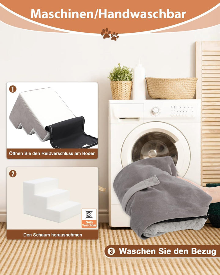 KSIIA Hundetreppe für Kleine Hunde 55cm Hoch, Haustiertreppe mit Abnehmbarem Waschbarem Bezug, Katze