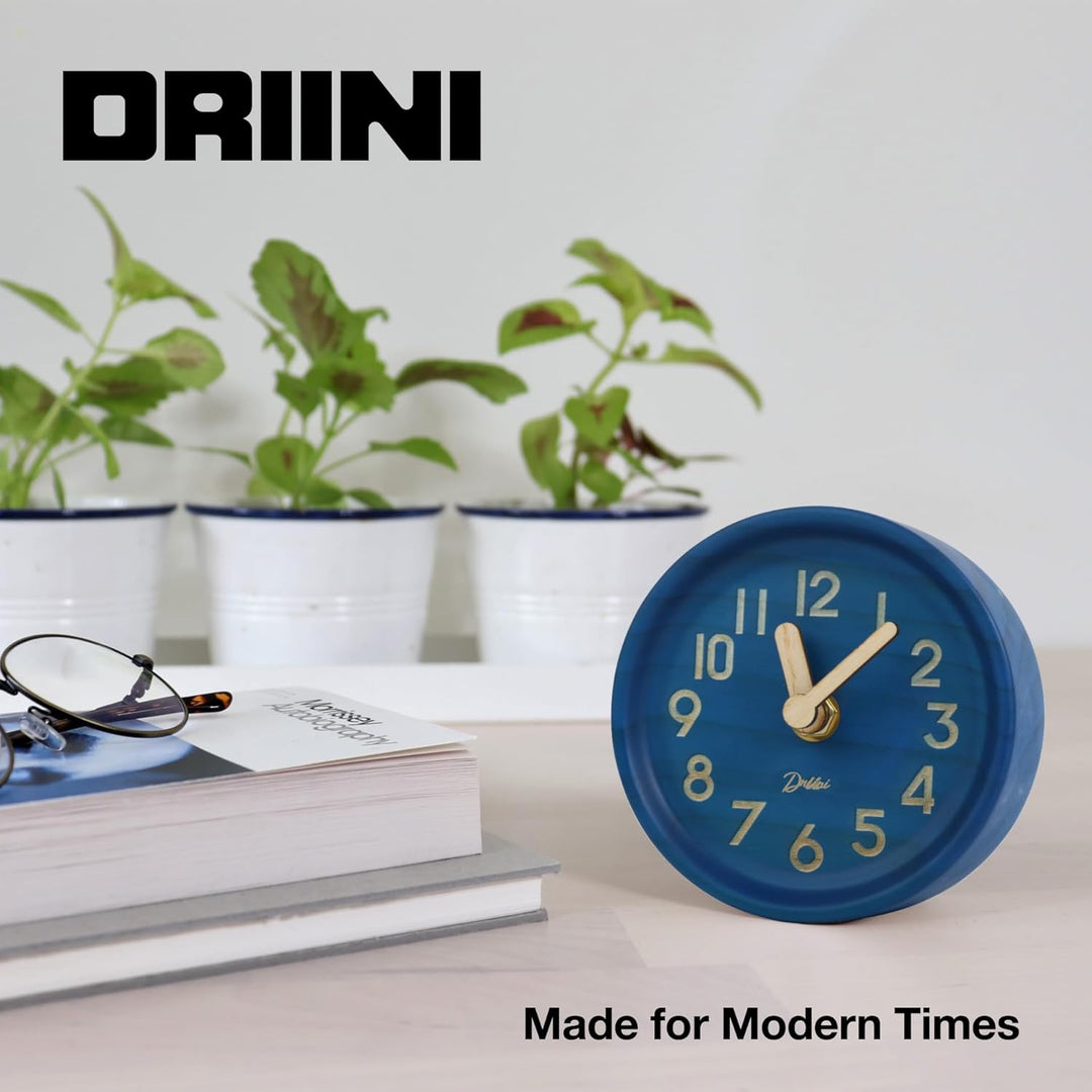 Driini Analoge Tischuhr aus Holz, 10,9 cm, dekorative Uhr aus Kiefernholz, kein Ticken, leicht zu le