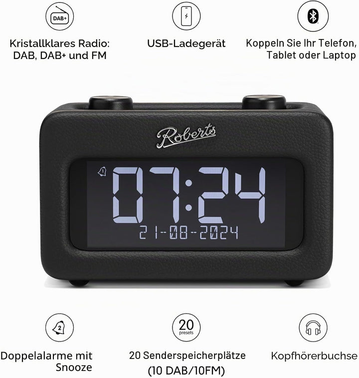 Roberts Revival Rest Digitales DAB-Radio mit Bluetooth, Schwarz, Schwarz