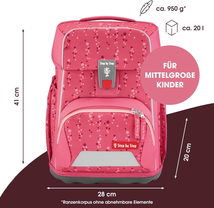 Step by Step Basis Schulranzen-Set „Pink Bubbles“, 4-teilig, rosa, ergonomischer Tornister mit Refle
