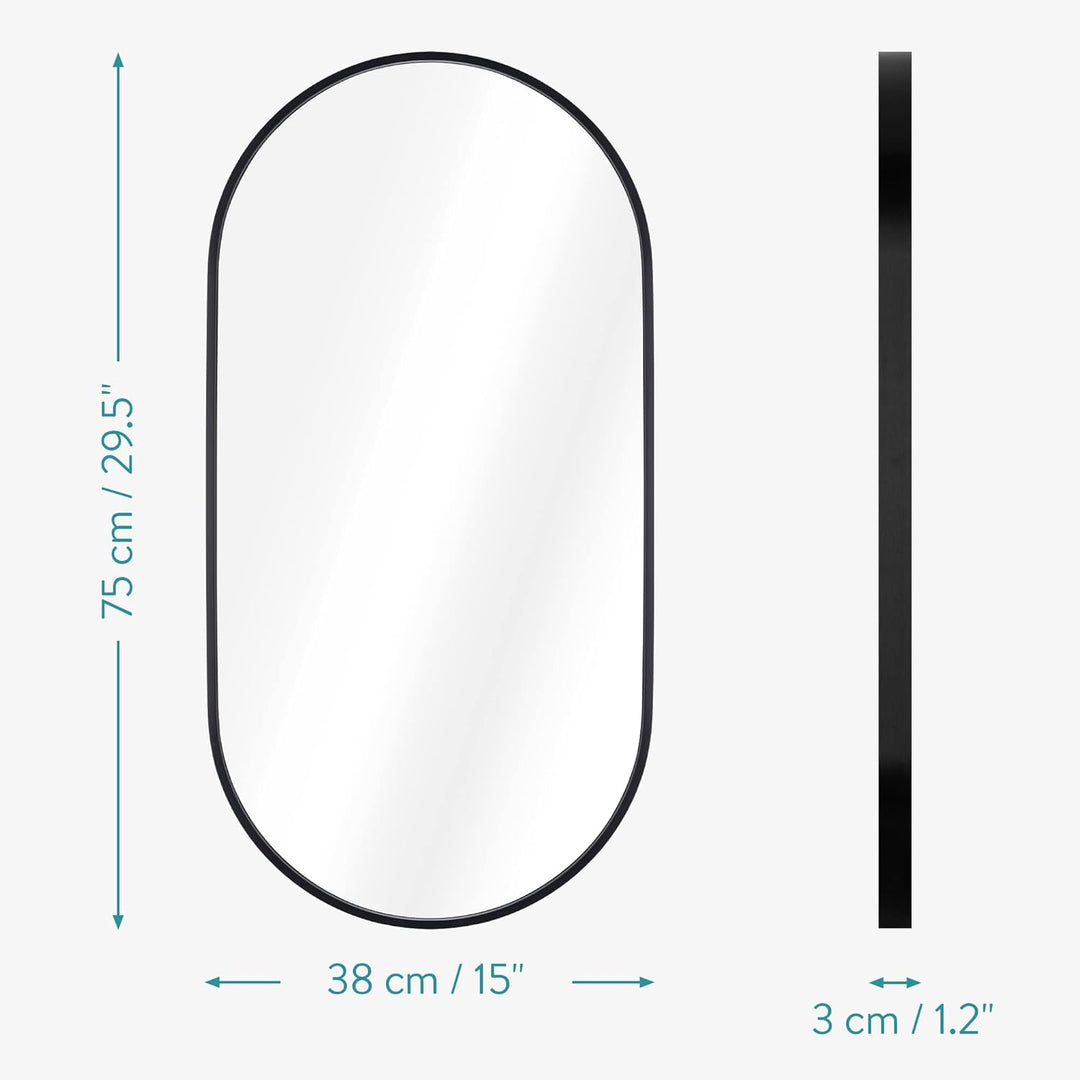 Navaris Ovaler Wandspiegel – 74,9 x 38,1 cm – Schiefer, rostfreier Aluminiumrahmen – Spiegel für Bad