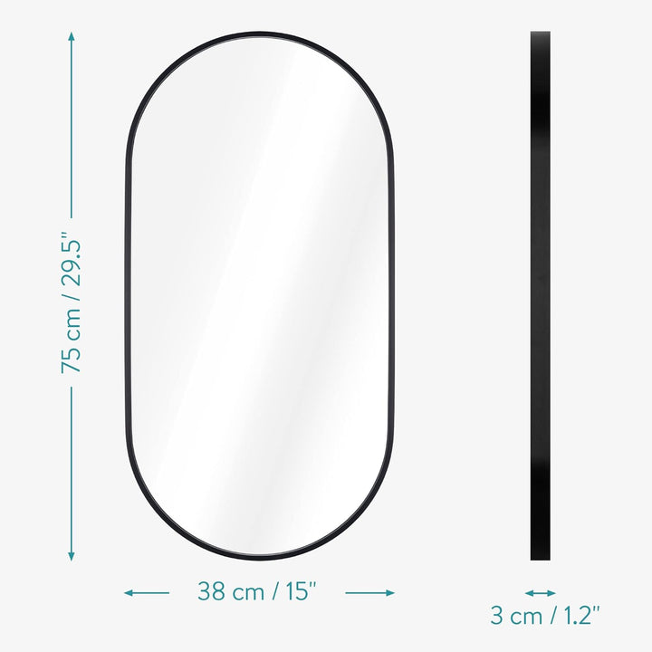Navaris Ovaler Wandspiegel – 74,9 x 38,1 cm – Schiefer, rostfreier Aluminiumrahmen – Spiegel für Bad