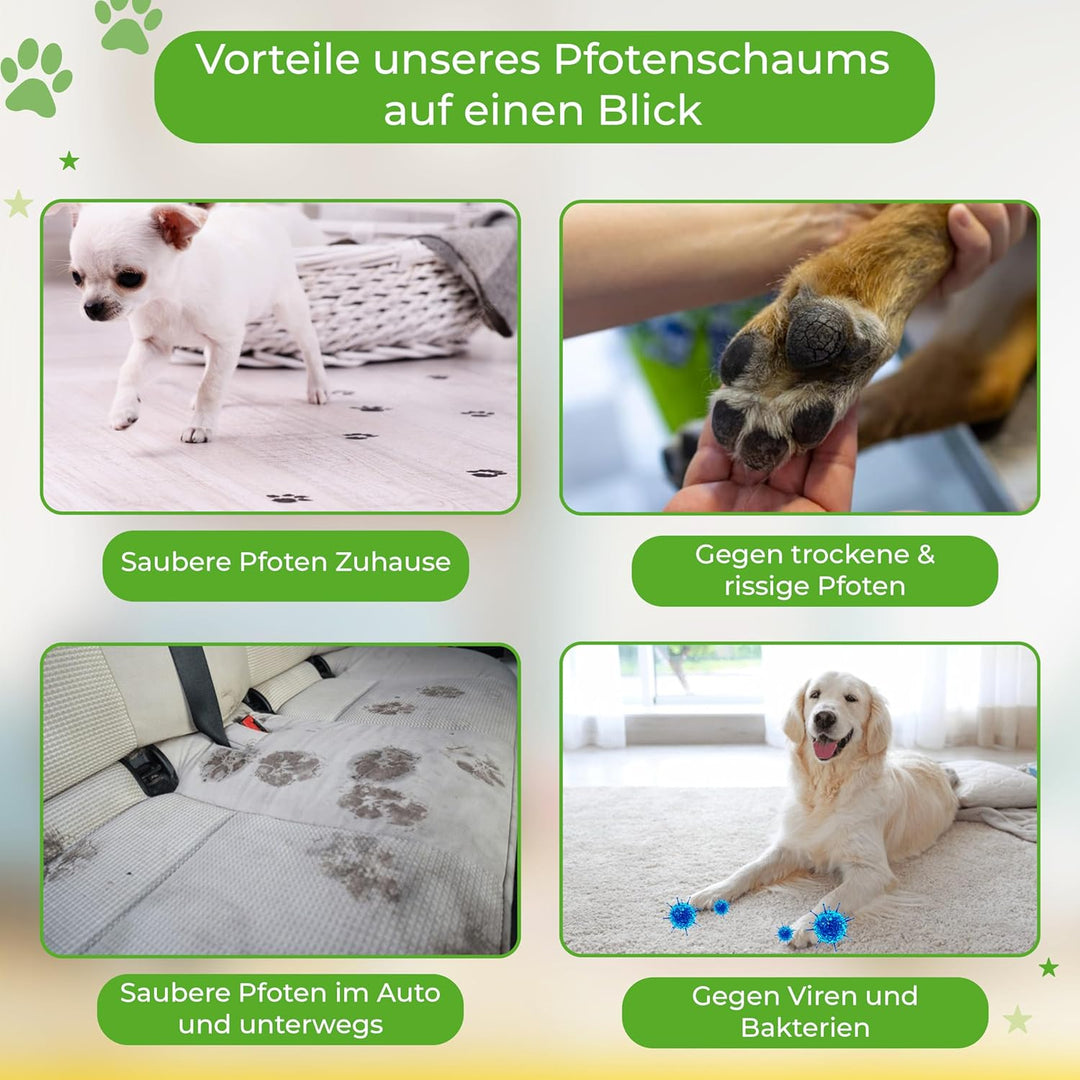Testnote Sehr gut - Pfotenreiniger für Hunde & Katzen 200 ml - 100% Natürlicher Pfotenschaum reinigt