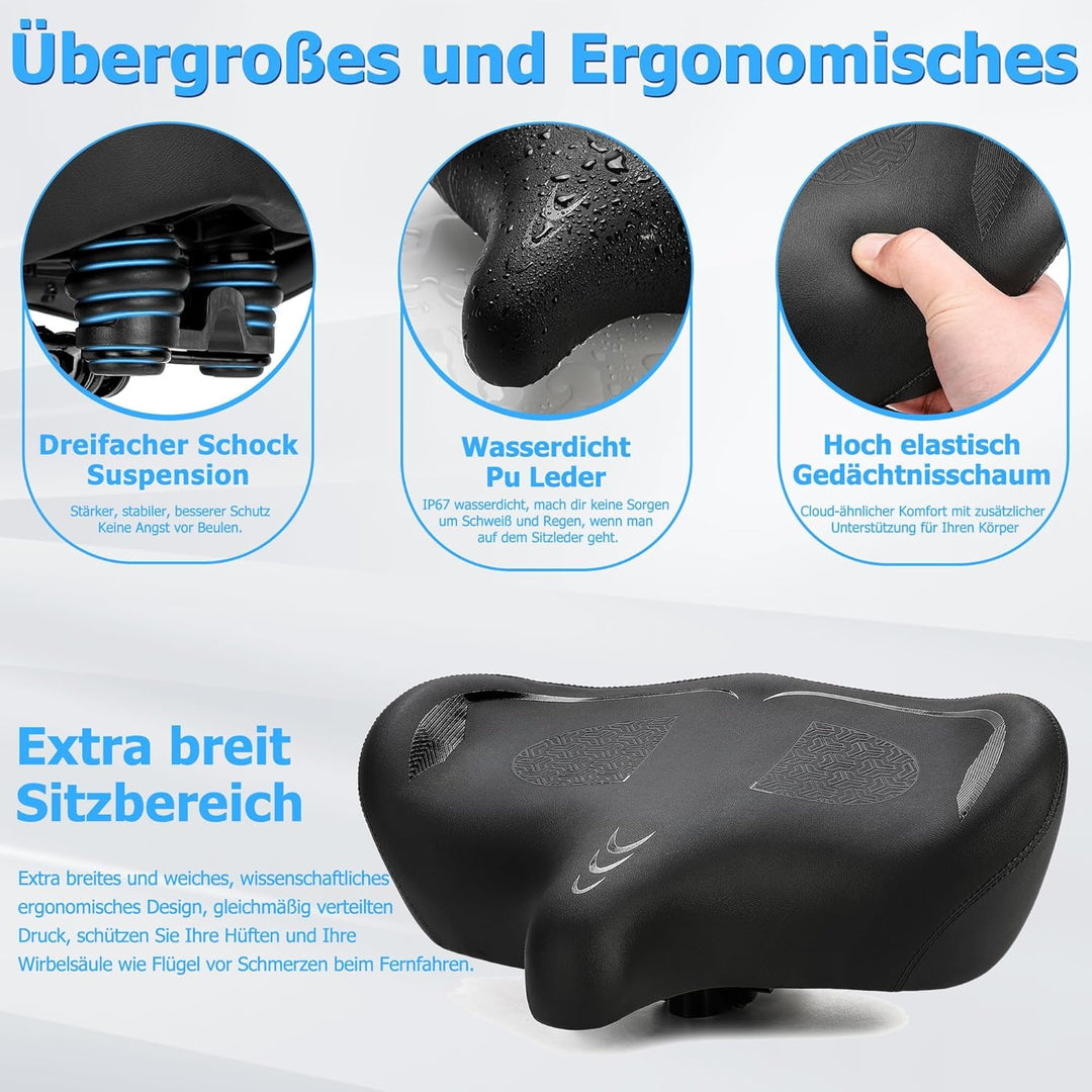 Übergrosser Fahrradsattel Herren Damen Bequem, Extra Breit Weich Schaum Gepolstert Fahrradsitz Ergon