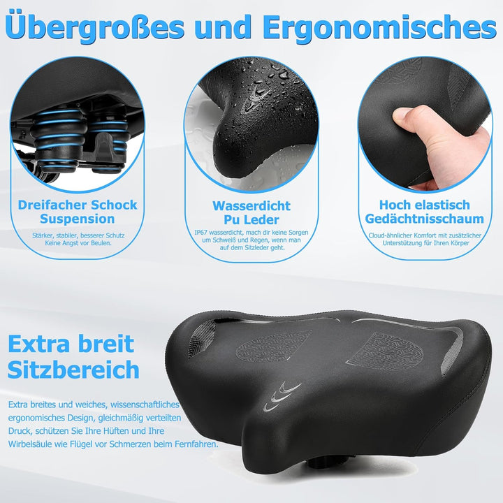 Übergrosser Fahrradsattel Herren Damen Bequem, Extra Breit Weich Schaum Gepolstert Fahrradsitz Ergon
