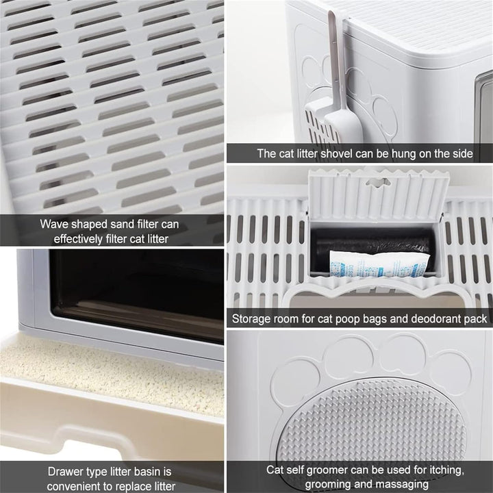 Homewell Katzentoilette mit Deckel und Schaufel, Katzenklo Schrank Schublade Design, Multifunktional