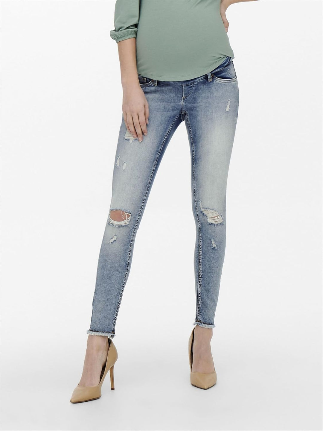 ONLY MATERNITY Damen Olmblush Mid Sk Raw Ankle DNM Jeanshose XL / 32L Light Blue Denim, XL / 32L Lig