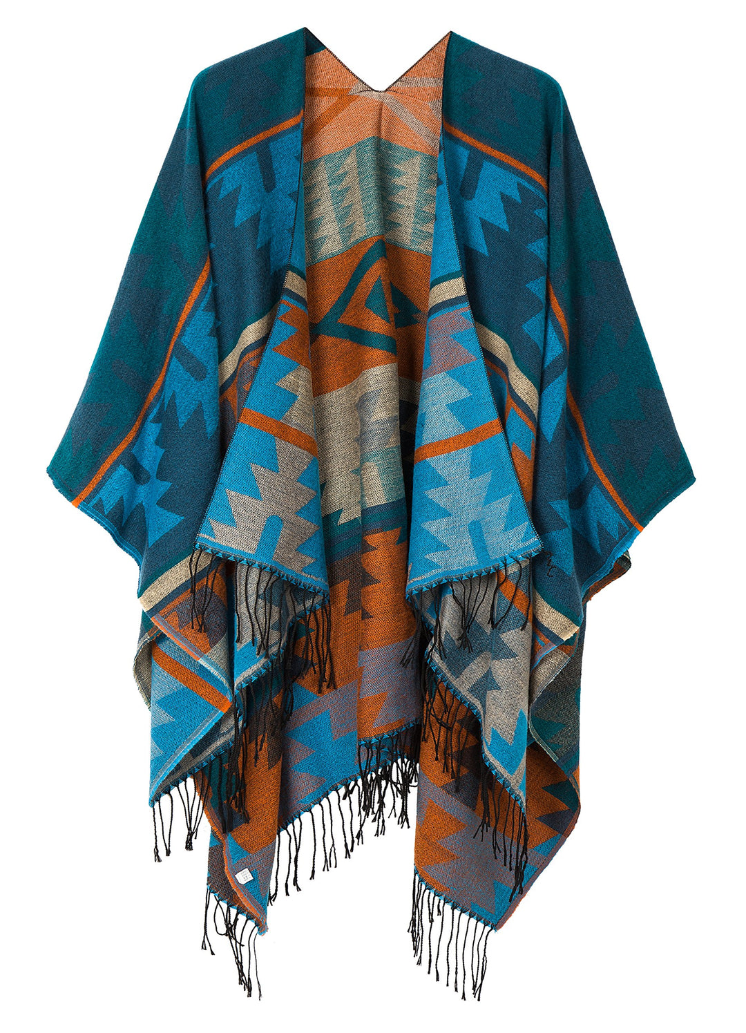 Urban GoCo Damen Poncho Stola Bohe Quaste Schal #4 Blau, #4 Blau