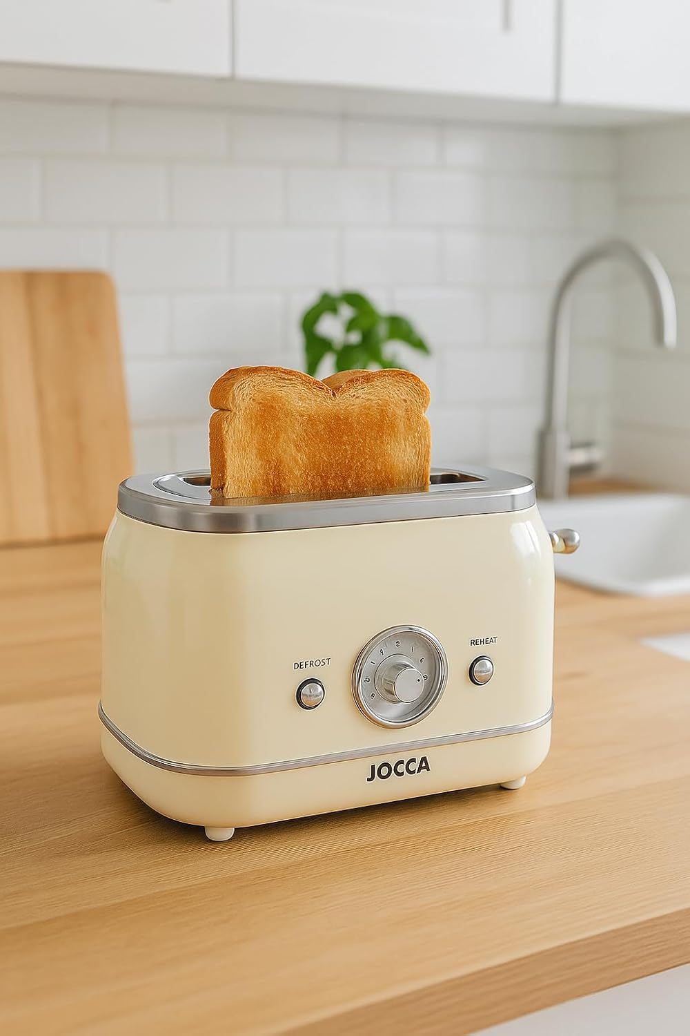 Vintage-Toaster, 2 Scheiben, cremefarben, Aufwärmfunktion, Auftauen, Abbrechen, Zeitsteuerung und Ze