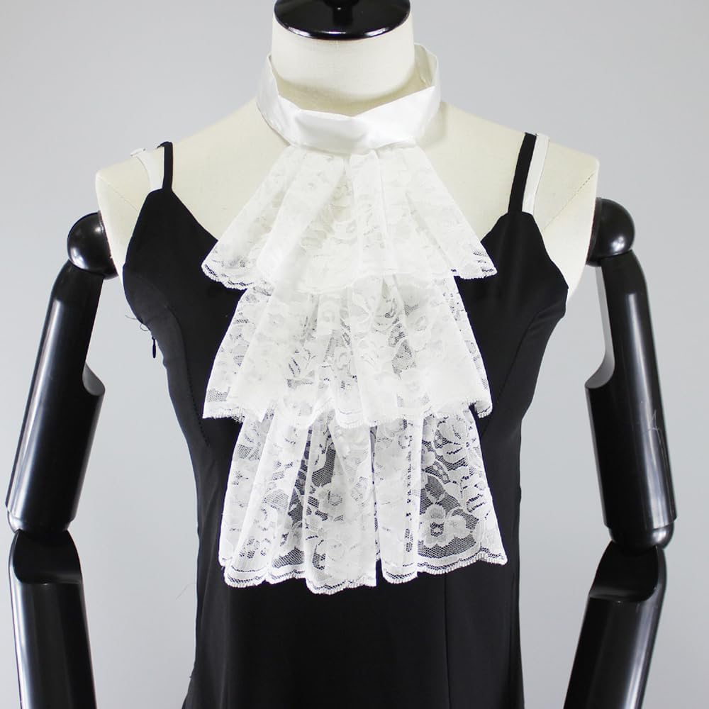 Elegtiskas Detachable Dickey Collar Victorian Lace Jabot Neck Ruff Collar Fake Collar S-M 244white,