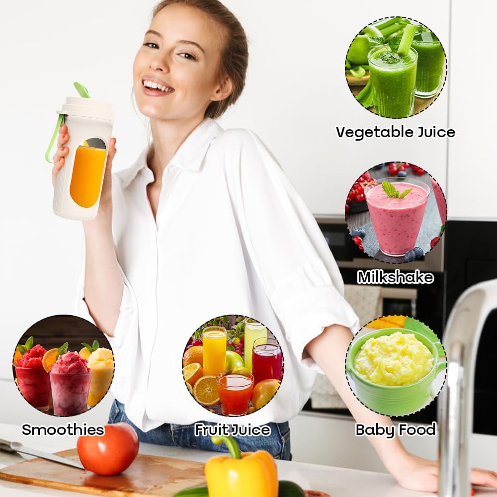 Tragbarer Mixer Smoothie Maker, 450ml Mini Mixer Smoothie Maker To Go mit 12-Blatt-Edelstahlklinge,