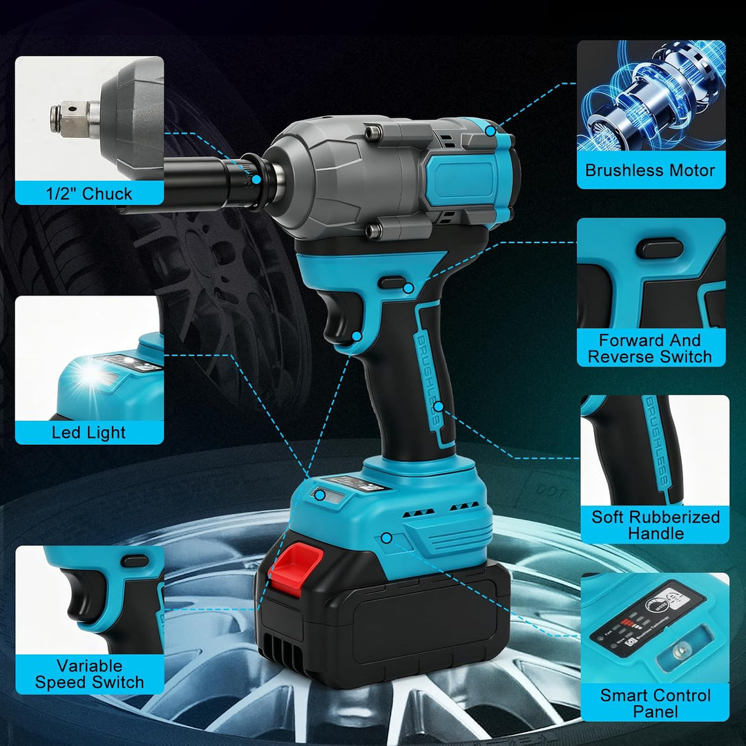 Akku Schlagschrauber Kompatibel mit Makita 18V Lithium-Akku, 1/2 Zoll Bürstenloser Schlagschrauber m