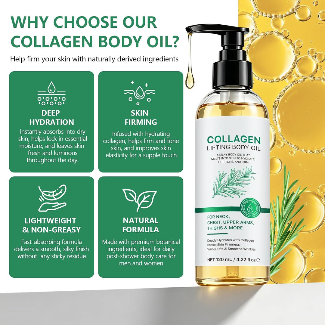 Kollagen Körperöl, Collagen Lifting Body Oil, Straffendes Körperöl mit Kollagen, Reduziert feine Str